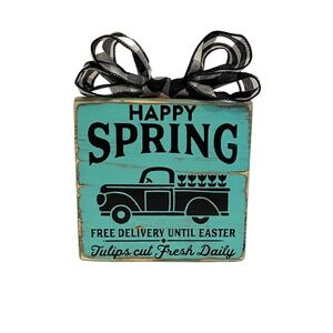 Vintage Truck Sign - Vintage Truck Shelf Sitter - Teal Sign - Happy Spring